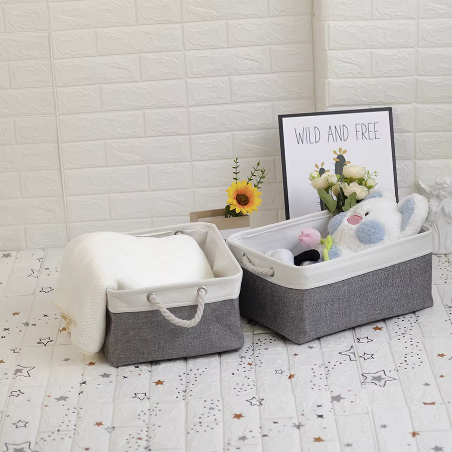 Haojianxuan Aufbewahrungsboxen aus Stoff im 2er-Set, grau, zusammenklappbare Aufbewahrungsbehälter mit Seilgriffen für Wohnzimmer und Kinderzimmer, B/T/H: 31,0 x 21,0 x 12,0 cm - Bild 1
