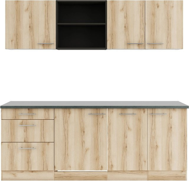 OPTIFIT Livorno290 Küchenzeile in Wildeiche Nachbildung mit Anthrazit, Breite: 210 cm - Bild 1