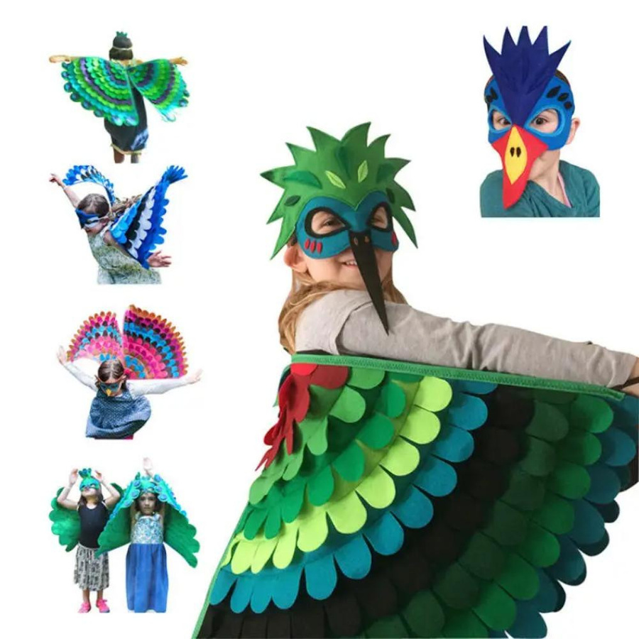 Papagei Vogel Cosplay Umhang mit Flügel und Maske aus Filz, Set - Bild 3