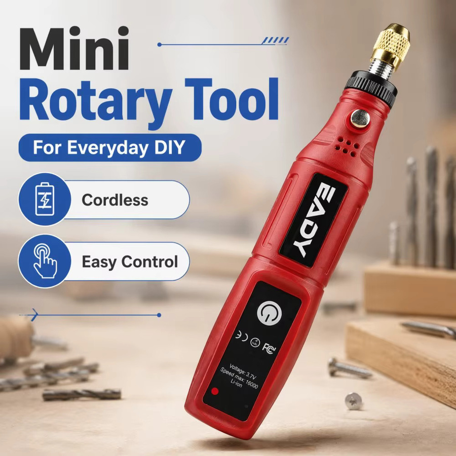EADY USB-Mini-Rotationswerkzeug in Rot – Kabelloser Gravurstift für Schmuck, Holz, Metall und Glas – Wiederaufladbar für DIY-Schnitzereien und Polieren - Bild 3
