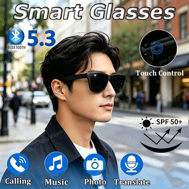 Ola Esporte Smart-Brille mit Bluetooth, Sprachassistent, Foto-Funktion und Anti-Blaulicht-Schutz in Schwarz - Bild 1