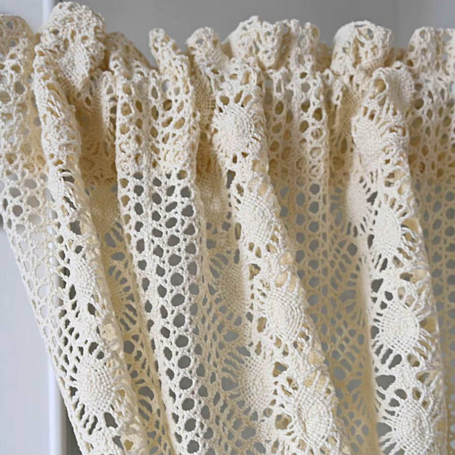 AiFish Boho Chic gehäkelter Spitzen-Mesh-Türvorhang aus Polyester, beige - Bild 3