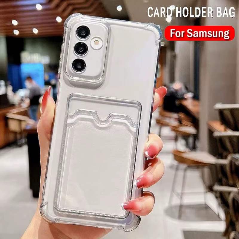 Stoßfeste transparente Soft Case Schutzhülle mit Kartenfach für Samsung Galaxy A-Serie (A05, A06, A14, A15, A16, A17, A24, A25, A26, A34, A35, A36, A54, A55, A56) in Transparent/Grau - Bild 2