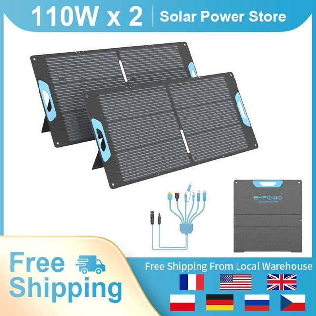 E-POWO Tragbares Solarpanel für Powerstation, faltbares monokristallines Solarladegerät mit USB-A und Typ-C Ausgang, IP67 wasserdicht, Schwarz - Bild 1