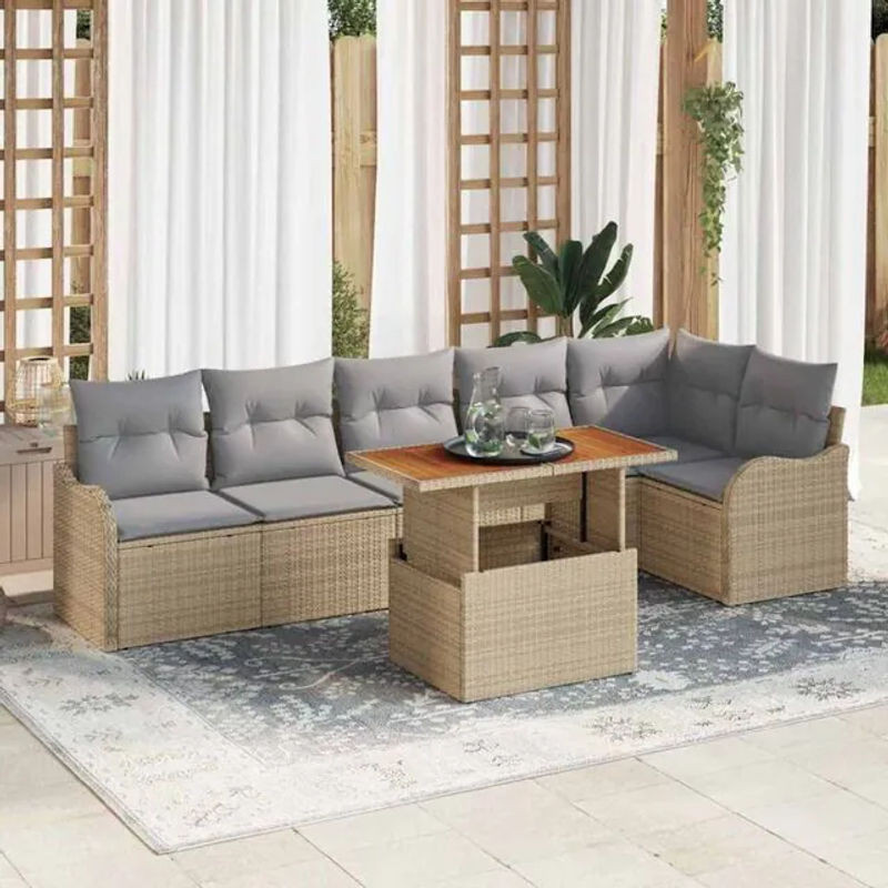 Vidaxl Garten-Sofa-Set aus 7 Polyrattan-Elementen in Beige und Grau, modernes modulares Loungemöbel mit abnehmbaren Bezügen, B/T/H: 100 x 55 x 73 cm - Bild 1