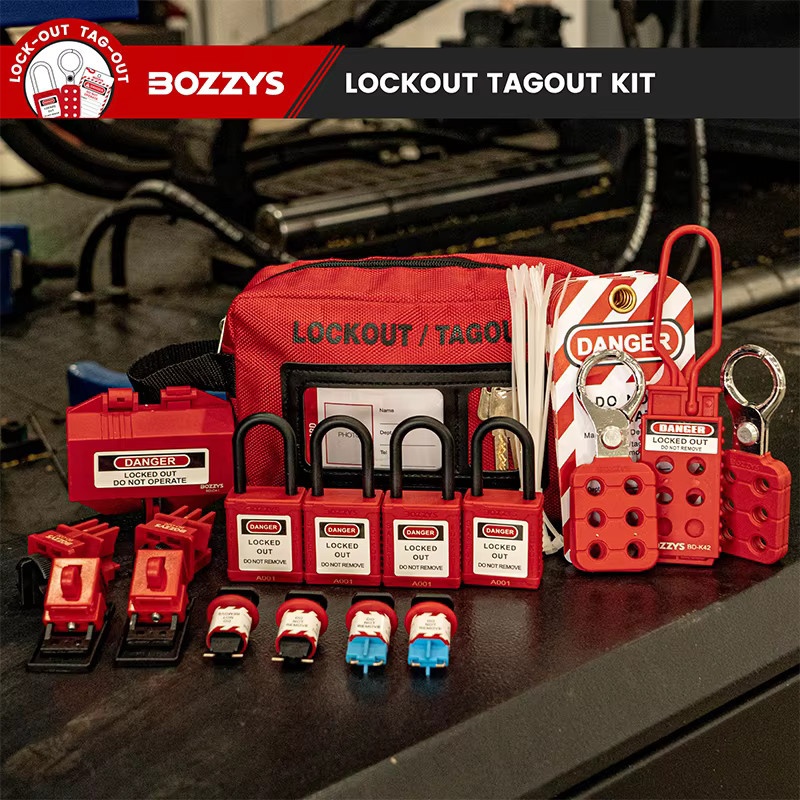 BOZZYS Elektrisches Lockout-Tagout-Schloss-Set in Rot mit Vorhängeschloss, Haspen, Leistungsschalter- und Stecker-Verriegelungsvorrichtung sowie Tagout-Etiketten - Bild 6