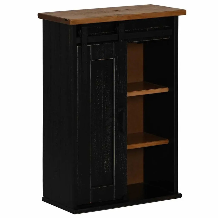 vidaXL Hängeschrank HALDEN mit Schiebetür in Schwarz, Kiefer und Metall, Wandregal für die Küche, B/T/H: 49 x 22,5 x 70 cm - Bild 2