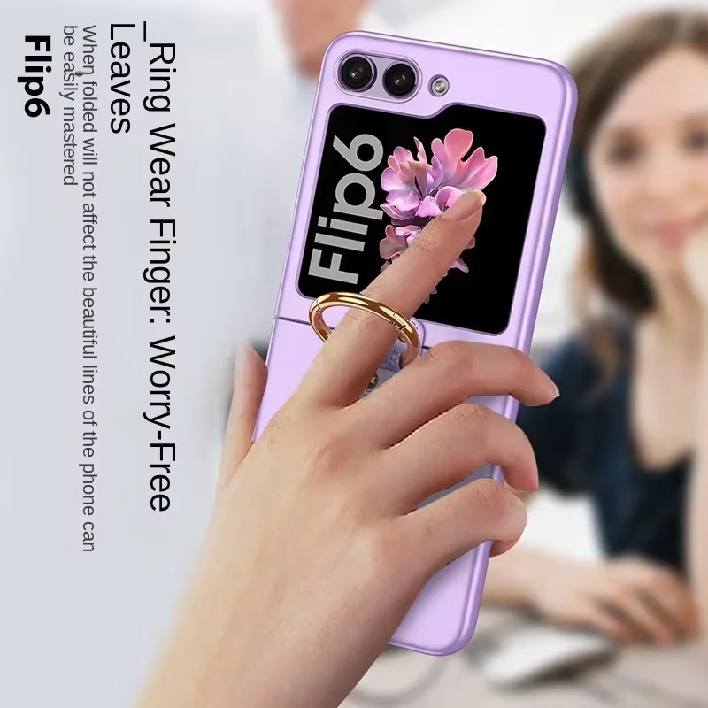 Samsung Galaxy Z Flip 6 5G Handyhülle mit Ringhalter in Gold, stoßfeste Kunststoff-Hartschale - Bild 3