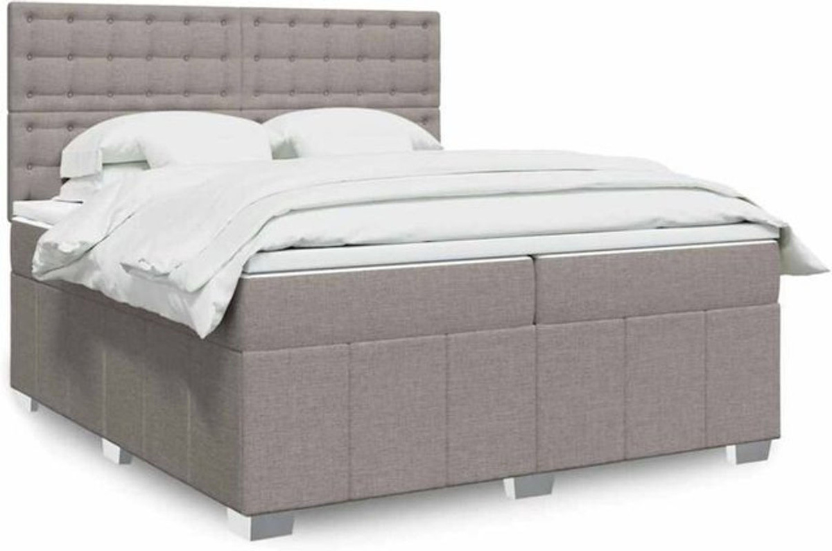 vidaxl Boxspringbett mit Matratze in Taupe meliert und Weiß aus Stoff und Holzwerkstoff B/T/H: 200 x 200 x 150,5 cm - Bild 1