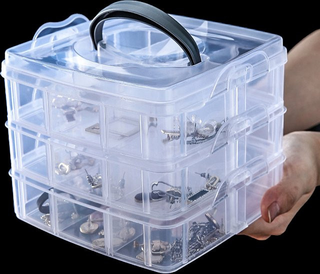 YOWEI Aufbewahrungsbox mit 18 Fächern aus Kunststoff, transparenter Organizer für Schmuck und Werkzeug, B/T/H: 14,5 x 14,5 x 1,0 cm - Bild 1