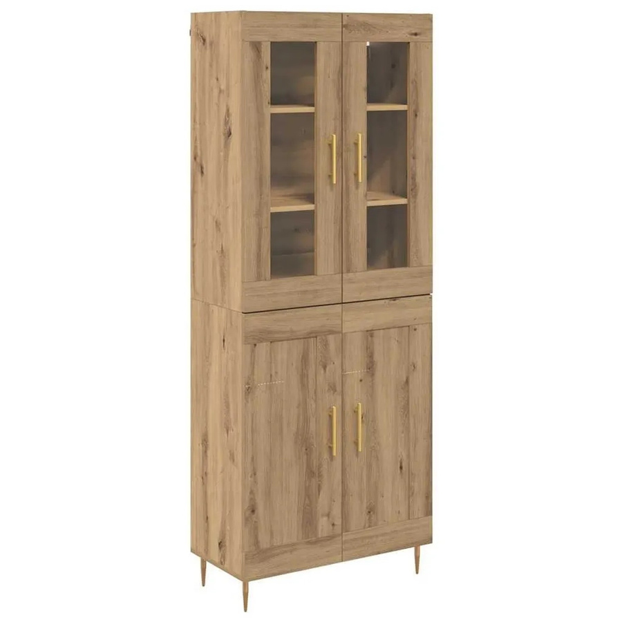 vidaXL Highboard 2-teilig Artisan-Eiche mit Glastüren und Regalen, modern, Braun, B/T/H: 180 x 34 x 34 cm - Bild 2