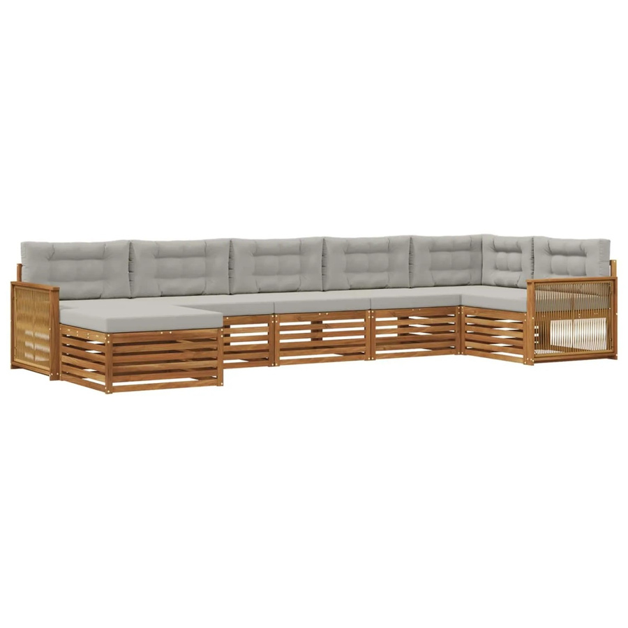 vidaXL Outdoor-Sofagarnitur L-Form aus Massivholz Akazie mit 7 Kissen in Natur und Grau - Bild 2