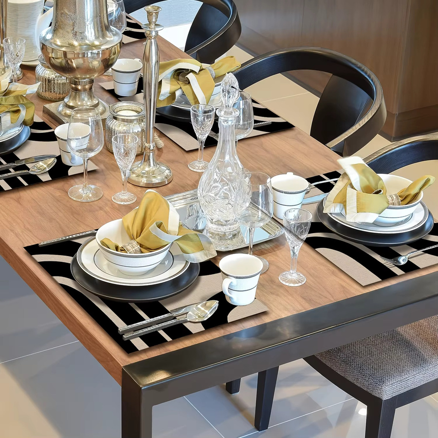 VIKAMA Tischmatte Set mit geometrischem Design in Schwarz für Küche und Restaurant - Bild 3