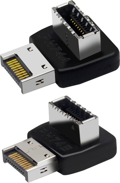 APWIKOGER USB 3.1 Typ E Konverter vertikal 90 Grad Header Adapter für PC Motherboard internen Anschluss in Schwarz - Bild 1