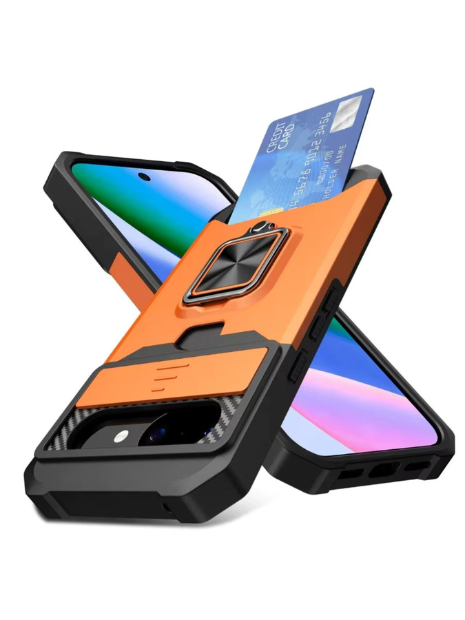 Google Handyhülle mit Kartenfach, Ringhalter und Schiebe-Kameraabdeckung für Pixel 6 7 8 9 10 Pro XL in Orange - Bild 7