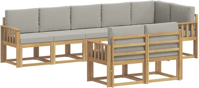 vidaXL Outdoor-Sofagarnitur in L-Form aus Akazienholz mit Kissen, Weiß-Hellgrau - Bild 1