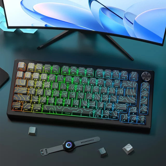 Polar Day Topographic 4.0 PBT Tastenkappen Set mit 97/134 Tasten in Weiß für mechanische MX Gamer Tastaturen mit seitlich durchscheinender Hintergrundbeleuchtung - Bild 1