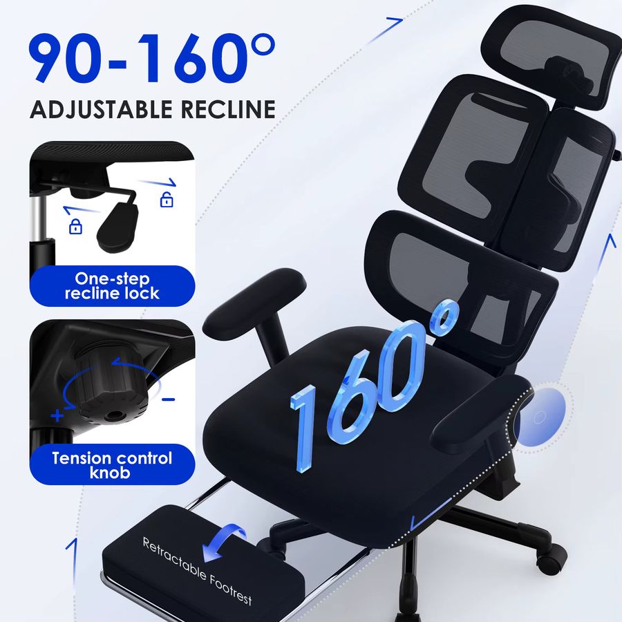 AUTHMIC Premium Ergonomischer Bürostuhl in Schwarz mit 6D-verstellbaren Armlehnen, 3D-Kopfstütze, 3-Zonen-Rückenlehne und 200 kg Tragkraft - Bild 5