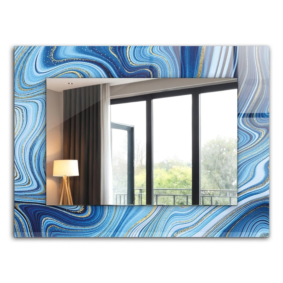 Tulup Spiegel mit abstraktem blauem Muster, rechteckig, B: 80 cm, H: 60 cm - Bild 2