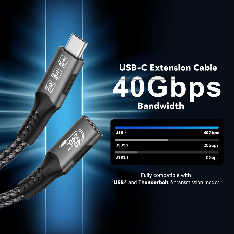 FDBOY USB4 Typ C Kabel 240W Schwarz mit 40Gbps und 8K@60Hz Unterstützung für Thunderbolt 3/4 sowie PD3.1 und QC4.0 Schnellladung - Bild 4