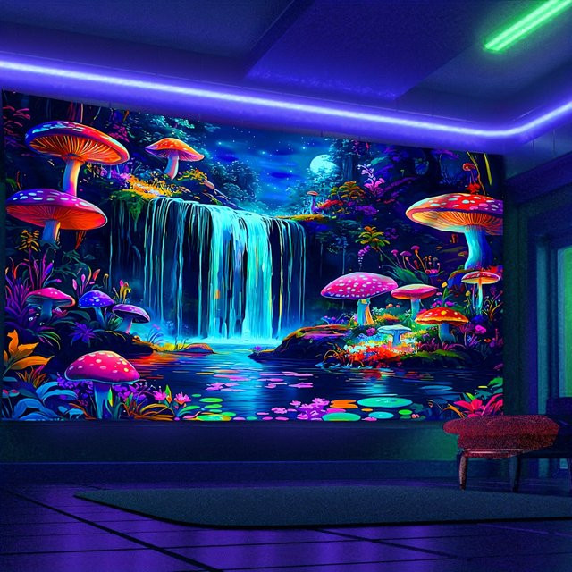 VIKAMA Wandteppich Neon Fantasy Forest Waterfall in Multicolour, Rechteckig, Breite: 60 cm, Höhe: 40 cm - Bild 1