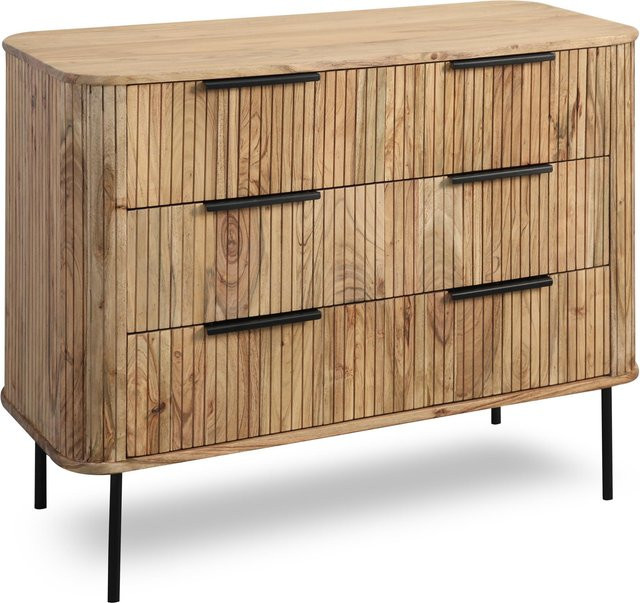 Kommode WOLFMÖBEL aus Akazie Massivholz und Eisen in Grau und Braun, B/T/H: 80 x 45 x 103 cm - Bild 1