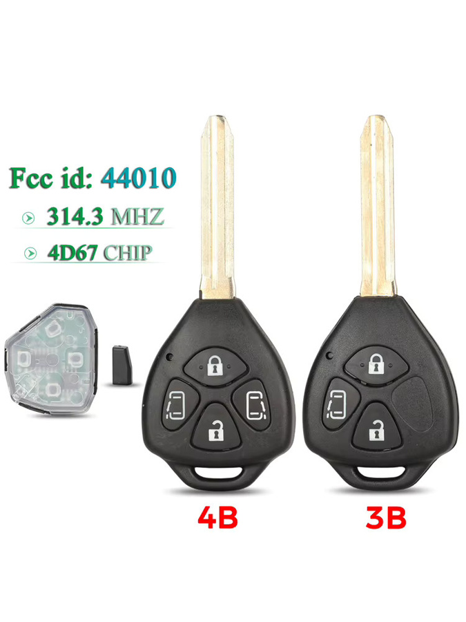 Jingyuqin Fernbedienung Autoschlüssel für Toyota Alphard 2005-2009, 314,3 MHz, 4D67 Chip, 3/4 Tasten, Schwarz - Bild 4