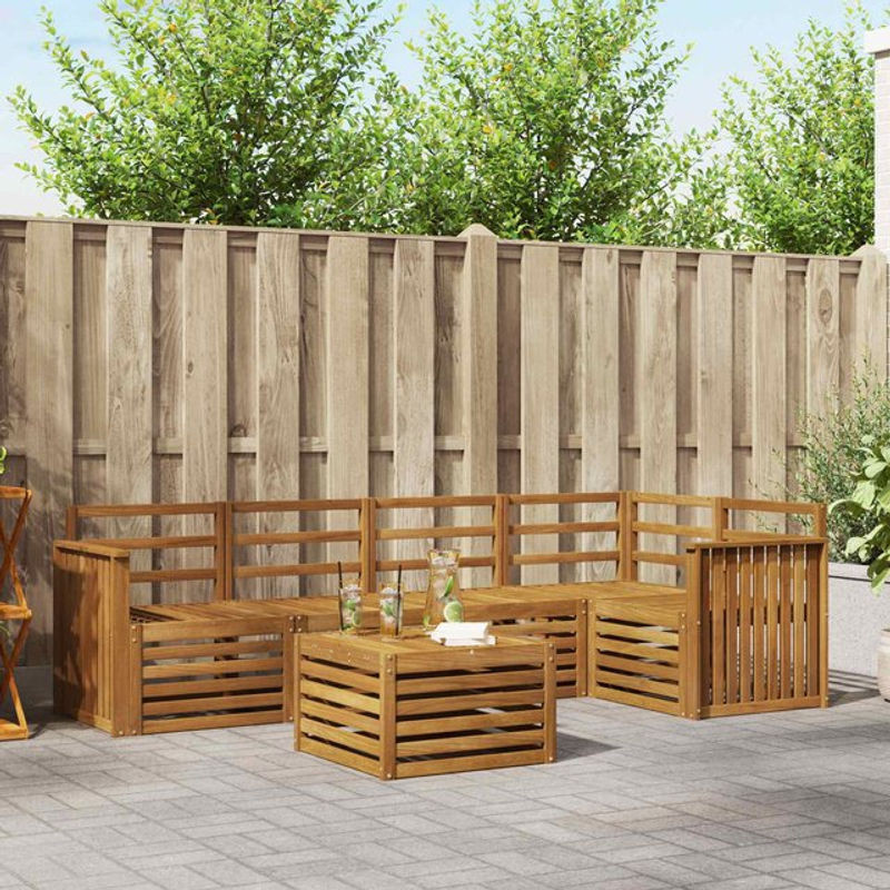 vidaxl Ecksofa Set 6-teilig aus Massivholz Akazie in Natur, modern und minimalistisch, wendbar - Bild 1