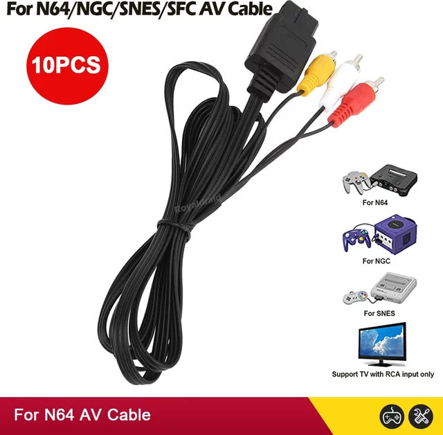HeroAngel 10er Set Retro Composite-Video-AV-Kabel, 1,8 m lang, kompatibel mit N64, GameCube, SNES und SFC Spielkonsolen - Bild 1