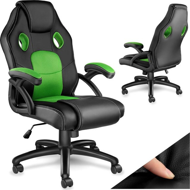 tectake Racing Bürostuhl mit Kunstleder und Mesh-Gewebe, ergonomisch und höhenverstellbar - Bild 1