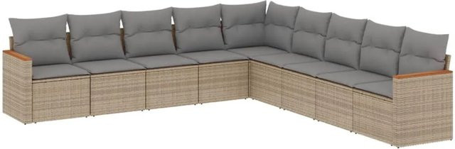 vidaXL 9-tlg. Garten-Sofagarnitur in L-Form aus beige farbenem PE-Rattan mit Kissen und Stauraum - Bild 1