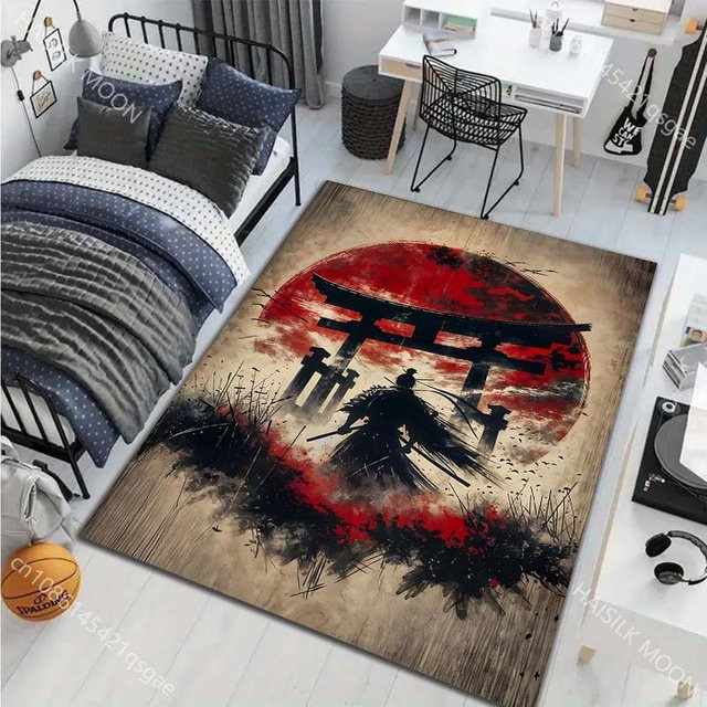 UQIDEHOME Japanischer Bushido Teppich mit geometrischem Design, rutschfest und modern, Mehrfarbig, Breite: 70 cm, Tiefe: 100 cm - Bild 1