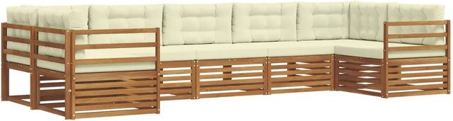 vidaXL Sofagarnitur 7-teilig aus Massivholz Akazie in Natur und Beige mit abnehmbaren Kissen - Bild 1