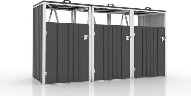 3er Mülltonnenbox aus verzinktem Stahl in Anthrazit, B/T/H: 240 x 80 x 122 cm - Bild 1