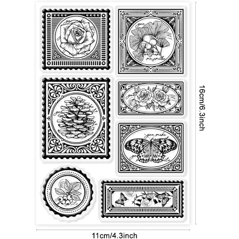Vintage Silikonstempel Set mit Rose und Ginkgoblatt für die Kartenherstellung, transparent - Bild 3