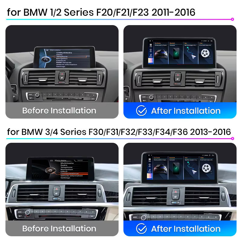 Junsun Drahtloses Multimedia Autoradio mit CarPlay und Android Auto für BMW 1 2 3 4 Serie (F20 F21 F22 F30 F31 F32 F33 F34 F36), Schwarz - Bild 2