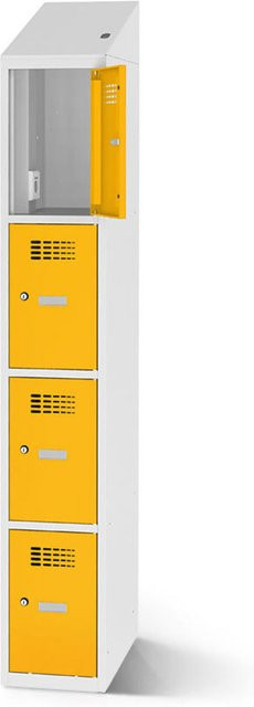 rotstahl Fächerschrank mit Ladefunktion und 4 Fächern in Gelb mit lichtgrauem Korpus, B: 30 cm, H: 200 cm - Bild 1