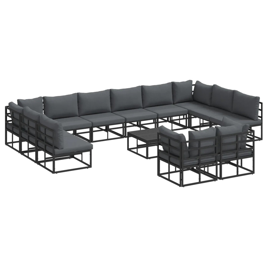 vidaXL Garten-Sofa-Set 13-teilig aus Aluminium in Schwarz mit Kissen und Gartentisch - Bild 2
