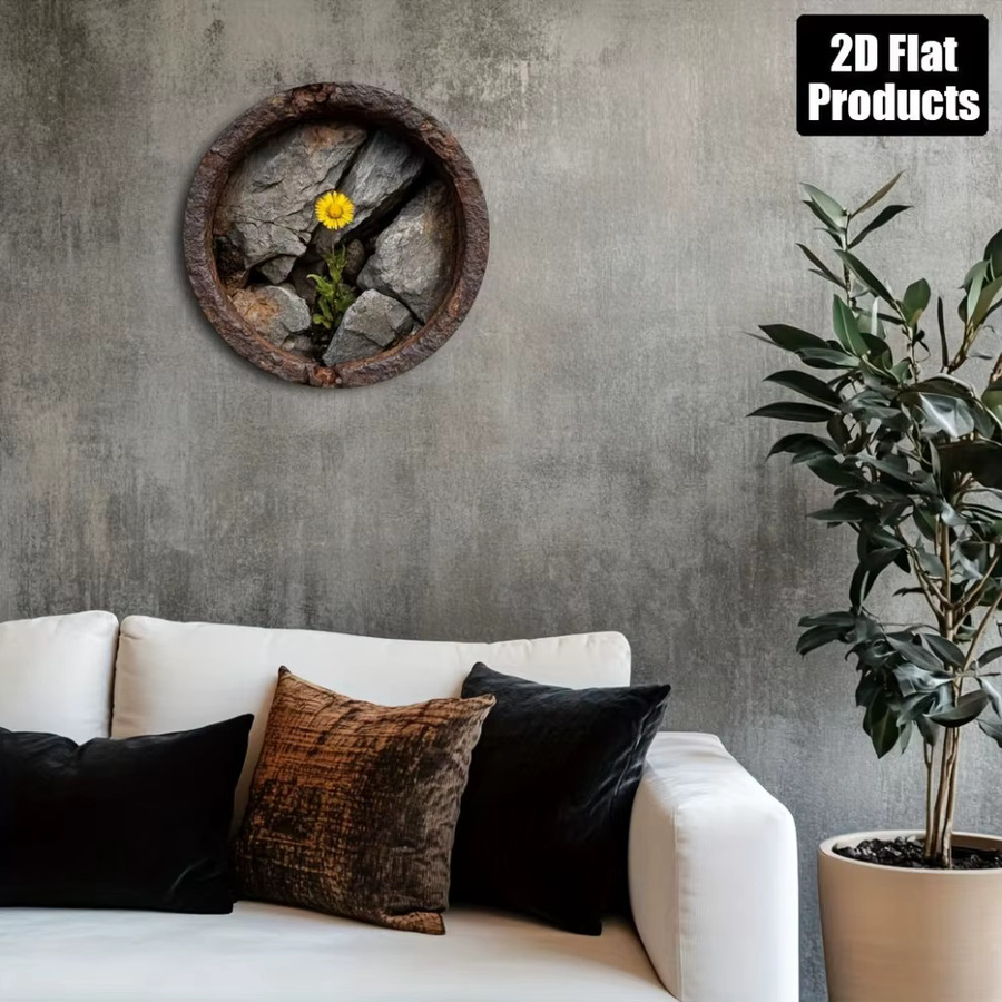 Rundes Metallschild CIFBUY Blume in Steinsprungfuge Wanddekoration im rustikalen Design, Durchmesser: 20,3 cm - Bild 3