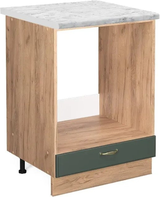 Vicco Herdbauschrank Fame-Line in Grün-Gold und Eiche mit Marmor-Optik im Landhausstil, Wandmontage, B/T/H: 60 x 60 x 82 cm - Bild 1