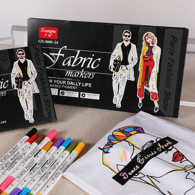 GN Doppelspitzen-Stoffmarker mit 24 Farben, permanente Kunstmarker-Stifte für T-Shirts, Kleidung, Sneaker und Leinwand, Multicolor - Bild 1
