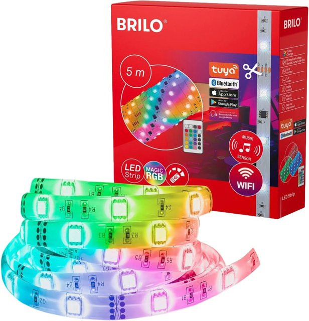 Brilo RGBIC Wifi-LED-Strip mit App- und Sprachsteuerung, USB, Weiß und Multicolour, 5 m - Bild 1
