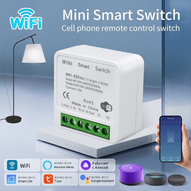 Tuya WiFi Smart Switch für 2-Wege-Steuerung, Drahtloses Leistungsrelais 16A 20A in Weiß, Smart Life App und Sprachsteuerung mit Alexa und Google Home - Bild 1