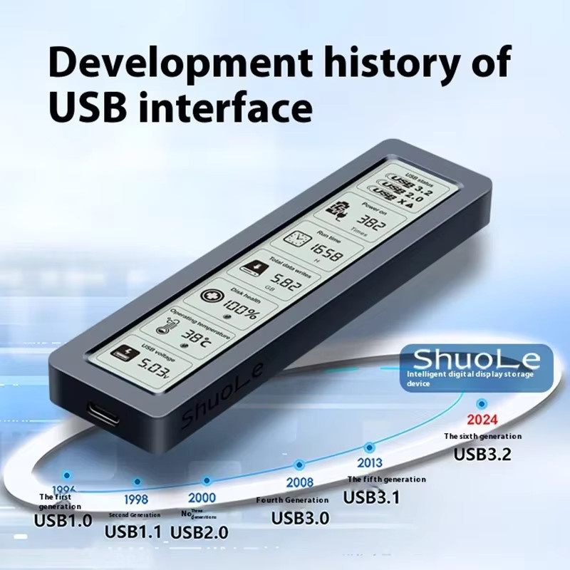 Kebidu M.2 NVMe und SATA SSD-Gehäuse mit Display, 10Gbps USB 3.2 Gen2 und USB-C Anschluss, Schwarz - Bild 2