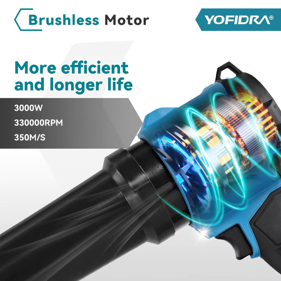 Yofidra Bürstenloser Elektrischer Turbo-Gebläseventilator 3000W Handgeführter Laubbläser und Staubblasgerät in Blau für Makita LXT 18V Akku - Bild 3