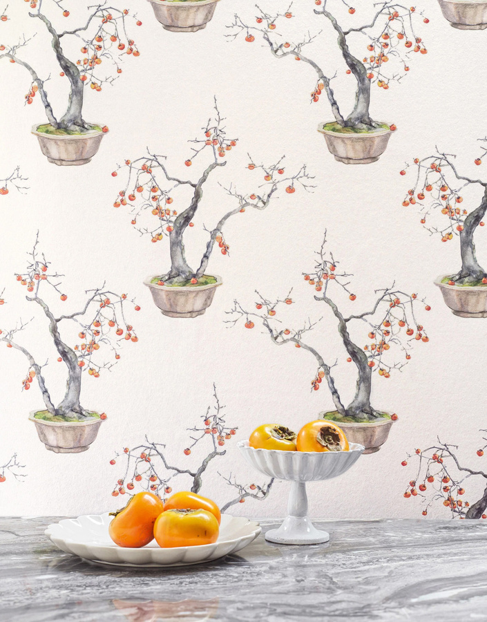 Cole & Son Tapete Kaki Persimmon mit floralem Botanical-Design in Ivory/Bergamot, Non-Woven - Bild 1