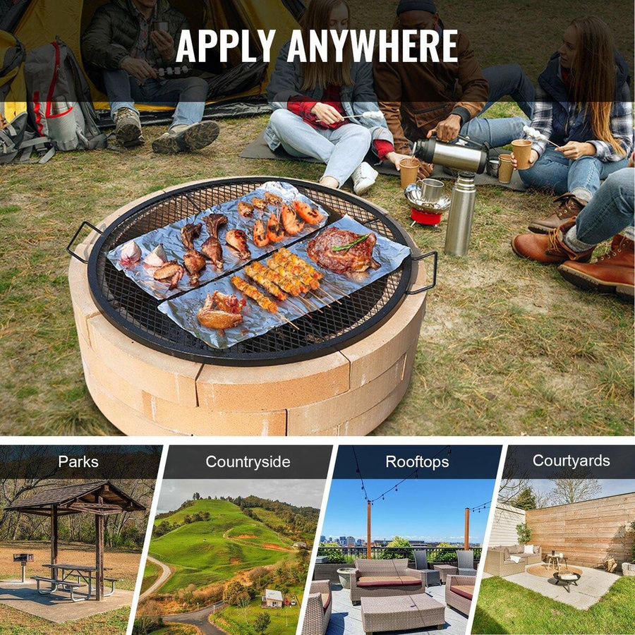 X-Marks Feuerstelle Grillrost aus Stahl in Schwarz, runder Kochrost für Camping und BBQ mit Griff und Stütz-X-Draht - Bild 2