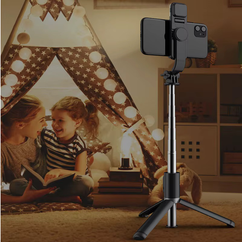 VORTNGLE Bluetooth Selfie-Stick mit Stativ und LED-Fülllicht, faltbares Gimbal-Stativ mit Fernauslöser für iPhone und Xiaomi in Schwarz oder Weiß - Bild 3