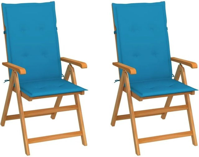 vidaXL Gartenstühle Set aus Teak-Massivholz mit blauen Polsterkissen für Garten und Terrasse - Bild 1