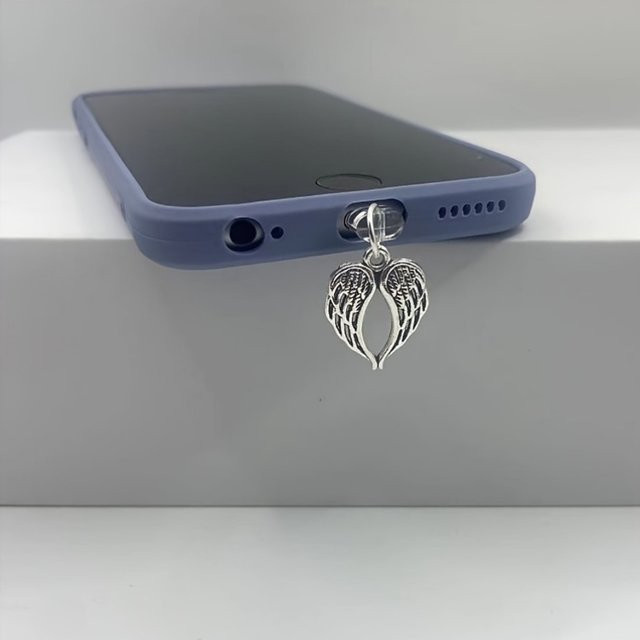 Engelsflügel Metall-Staubschutzstecker für Handys in Silber mit Retro-Design - Bild 1